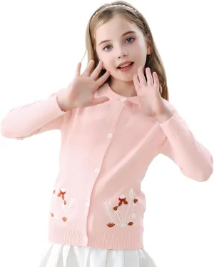Zando Girls Cardigan Sweater Cotton Girls Long Sleeve Sweater Crewneck Button Up Knit Sweaters for Girls 4-12 Years
