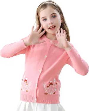 Zando Girls Cardigan Sweater Cotton Girls Long Sleeve Sweater Crewneck Button Up Knit Sweaters for Girls 4-12 Years