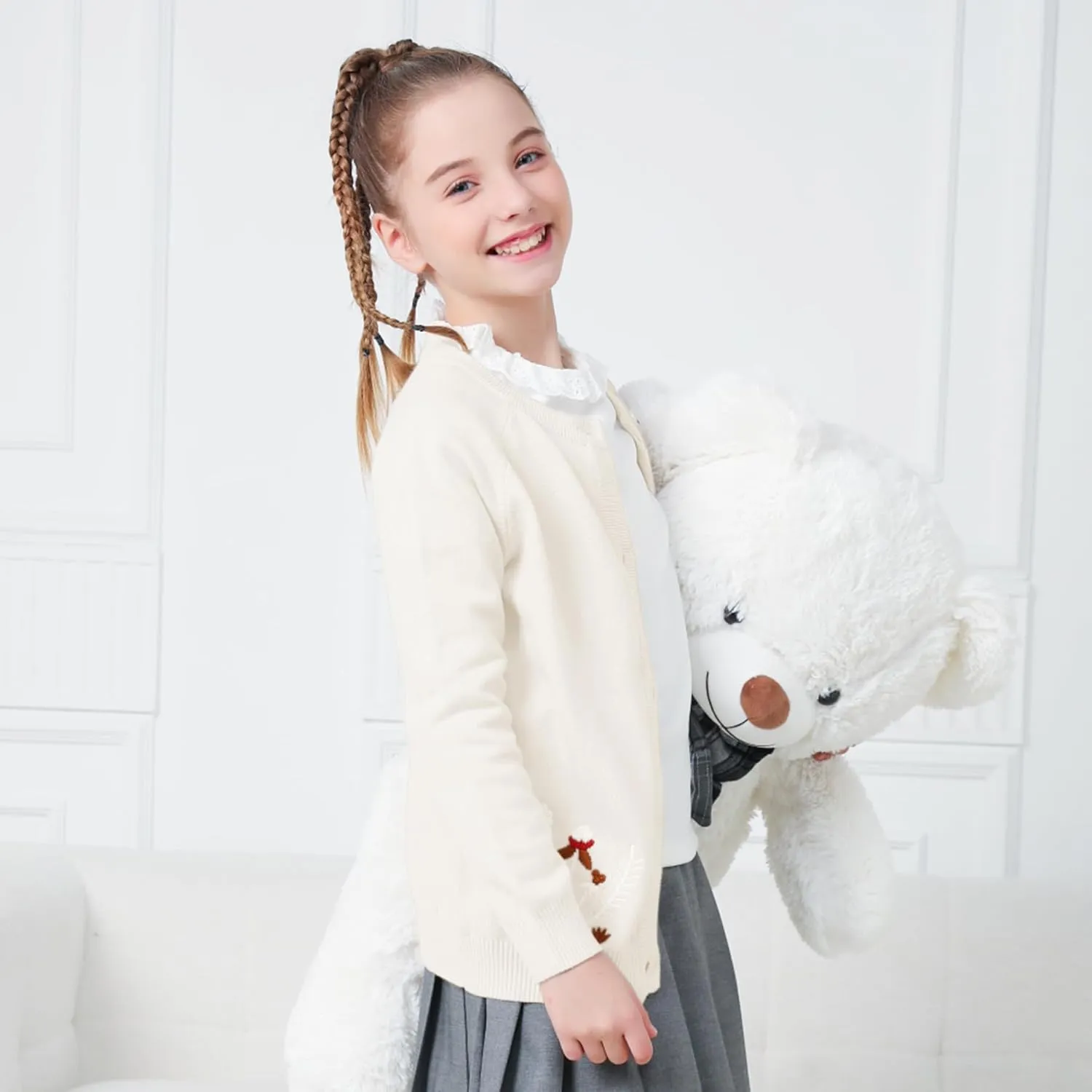 Zando Girls Cardigan Sweater Cotton Girls Long Sleeve Sweater Crewneck Button Up Knit Sweaters for Girls 4-12 Years