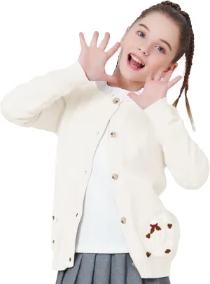 Zando Girls Cardigan Sweater Cotton Girls Long Sleeve Sweater Crewneck Button Up Knit Sweaters for Girls 4-12 Years