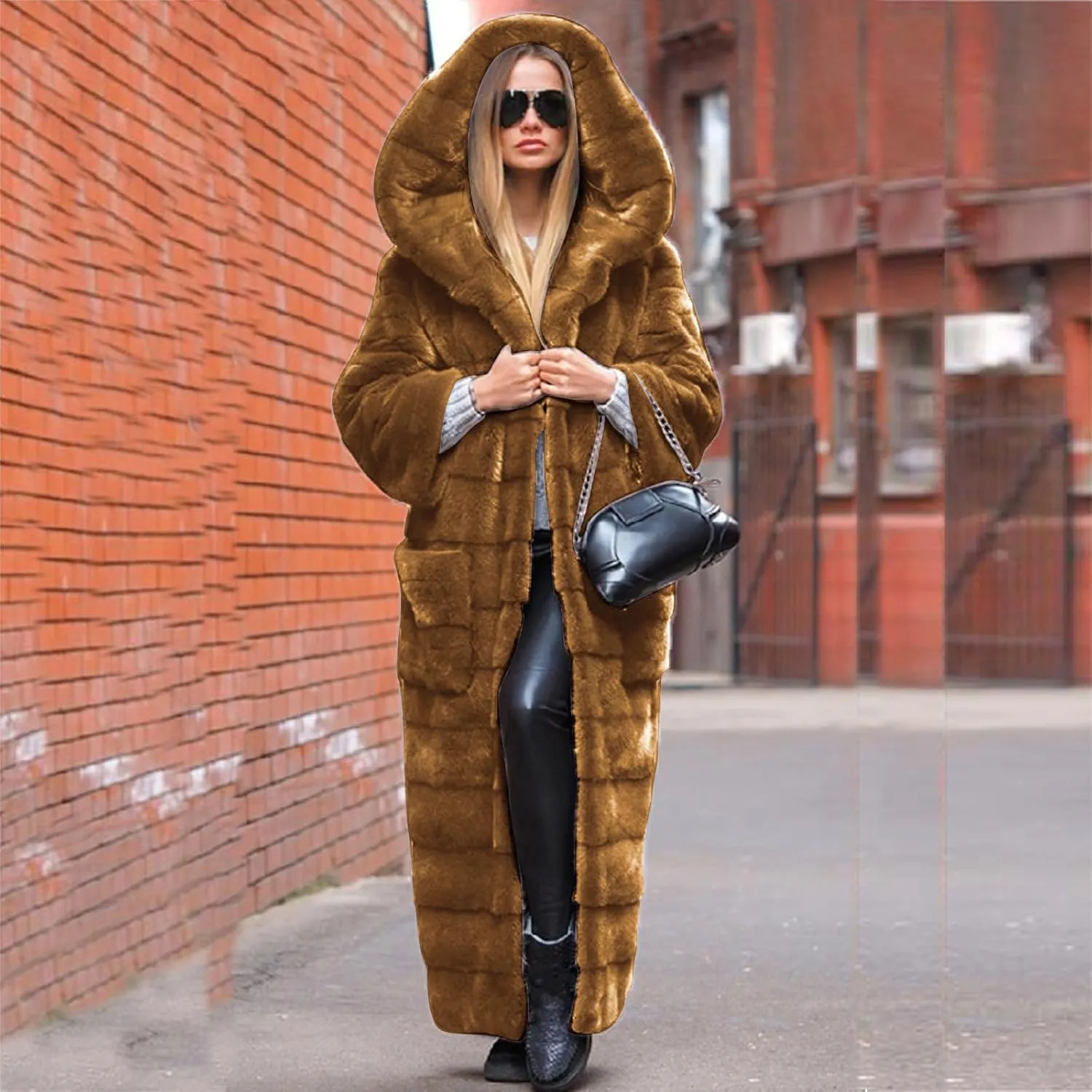 ZDRZK Womens Winter Coats With Plus Size Long Sleeve Faux Fur Open Front Hooded Cardigans 2023 Fashion Winter Outerwear