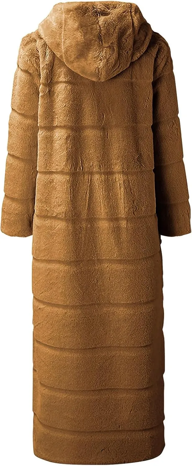 ZDRZK Womens Winter Coats With Plus Size Long Sleeve Faux Fur Open Front Hooded Cardigans 2023 Fashion Winter Outerwear