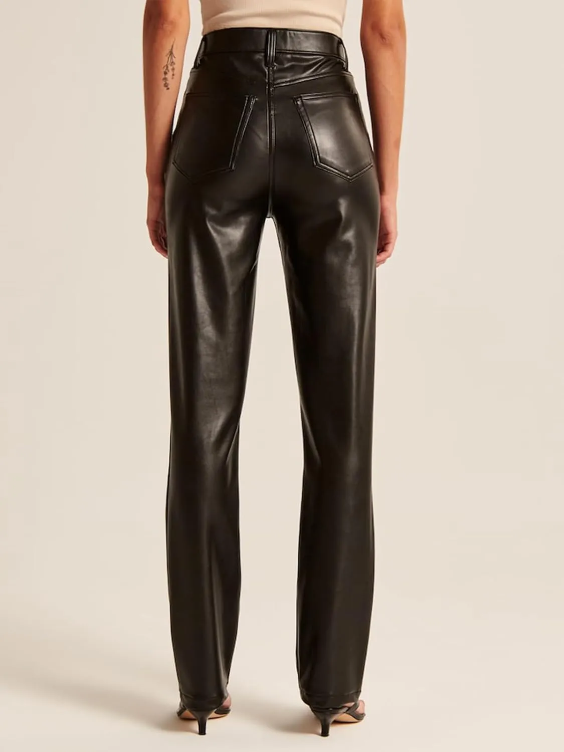 Zebaexf Women's High Waist Faux Leather Pants Straight Leg Jeans Leather Look Pants