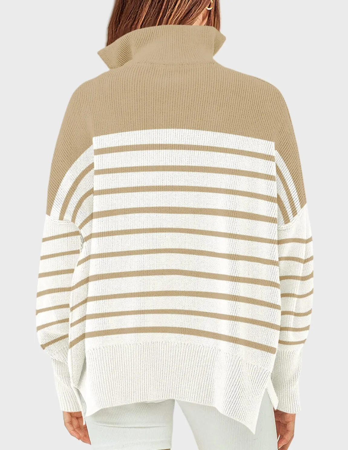 ZESICA Women's Striped Sweaters Half Zipper Long Sleeve Ribbed Knit Loose Oversized Pullover Sweater Tops