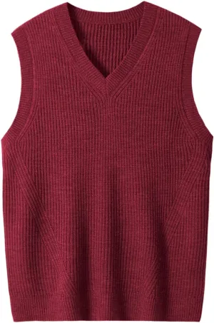 zhilifs Mens V-Neck Knitted Sweater Sleeveless Pullover Knitwear Vest Solid Plain Loose Fit All Match Sweater Tops
