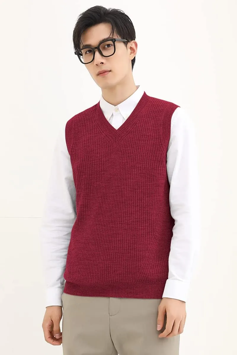 zhilifs Mens V-Neck Knitted Sweater Sleeveless Pullover Knitwear Vest Solid Plain Loose Fit All Match Sweater Tops