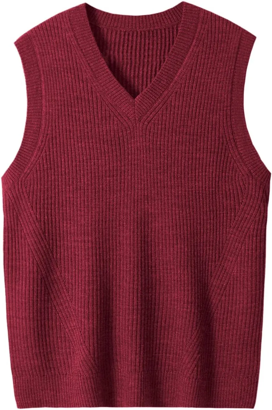 zhilifs Mens V-Neck Knitted Sweater Sleeveless Pullover Knitwear Vest Solid Plain Loose Fit All Match Sweater Tops