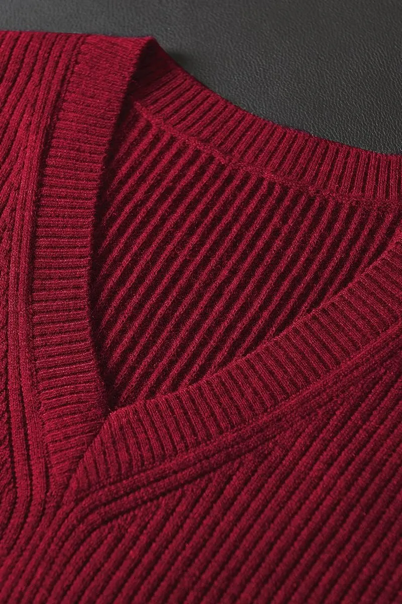 zhilifs Mens V-Neck Knitted Sweater Sleeveless Pullover Knitwear Vest Solid Plain Loose Fit All Match Sweater Tops