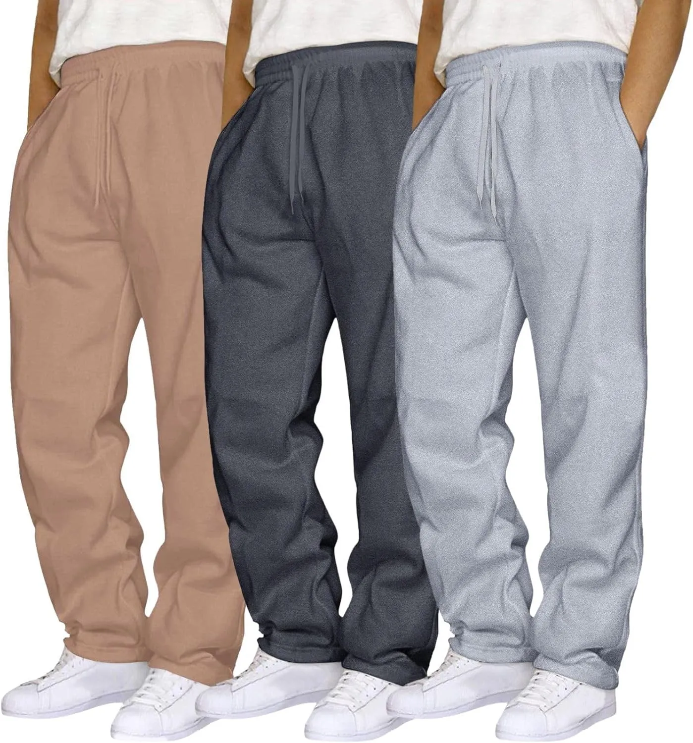 ZYXTIM 3 Pack Tracksuit Bottoms Mens Elastic Waist Active Athletic Workout Jogger Sweatpant Plus Size Stretch Casual Trousers