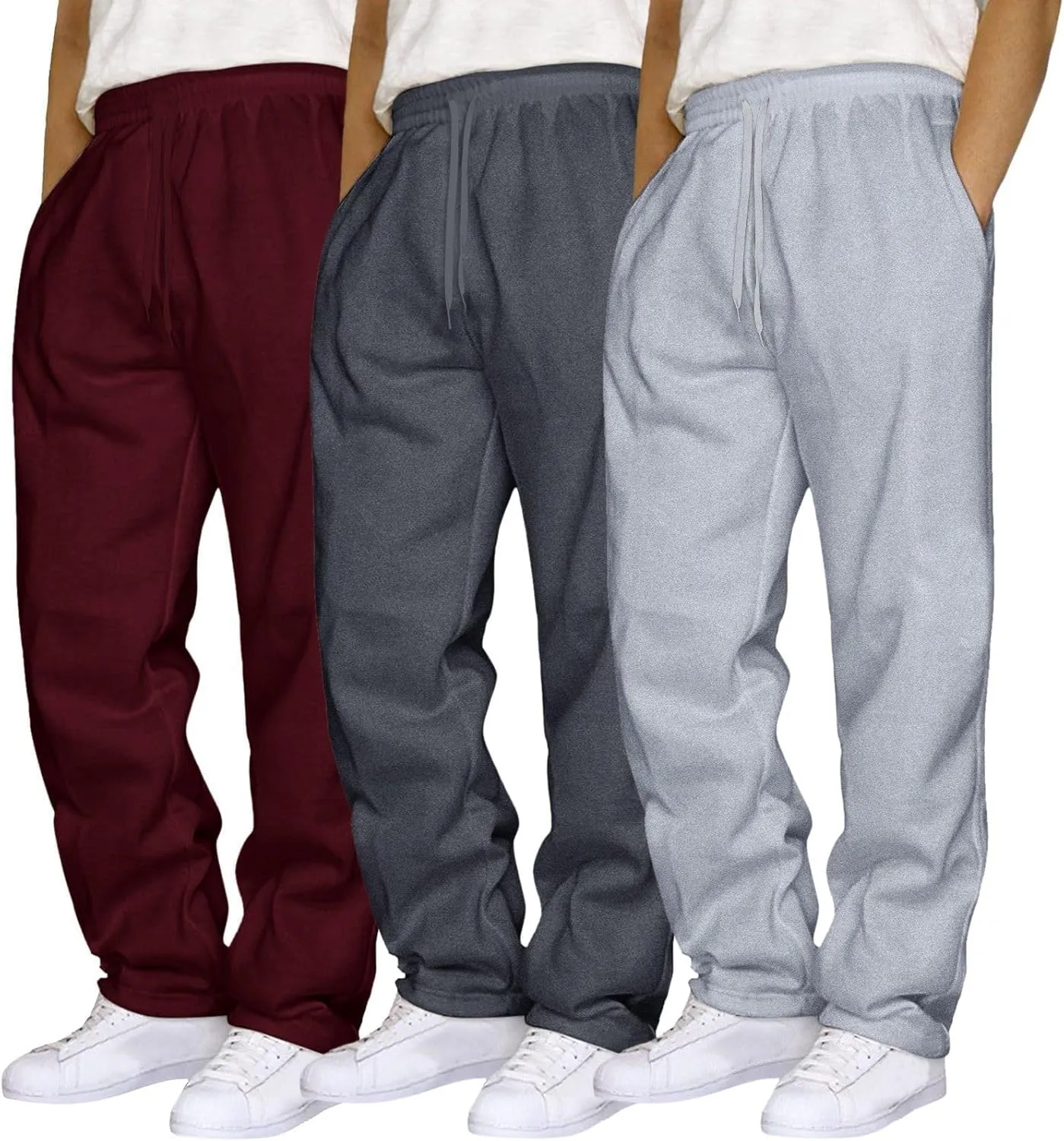 ZYXTIM 3 Pack Tracksuit Bottoms Mens Elastic Waist Active Athletic Workout Jogger Sweatpant Plus Size Stretch Casual Trousers