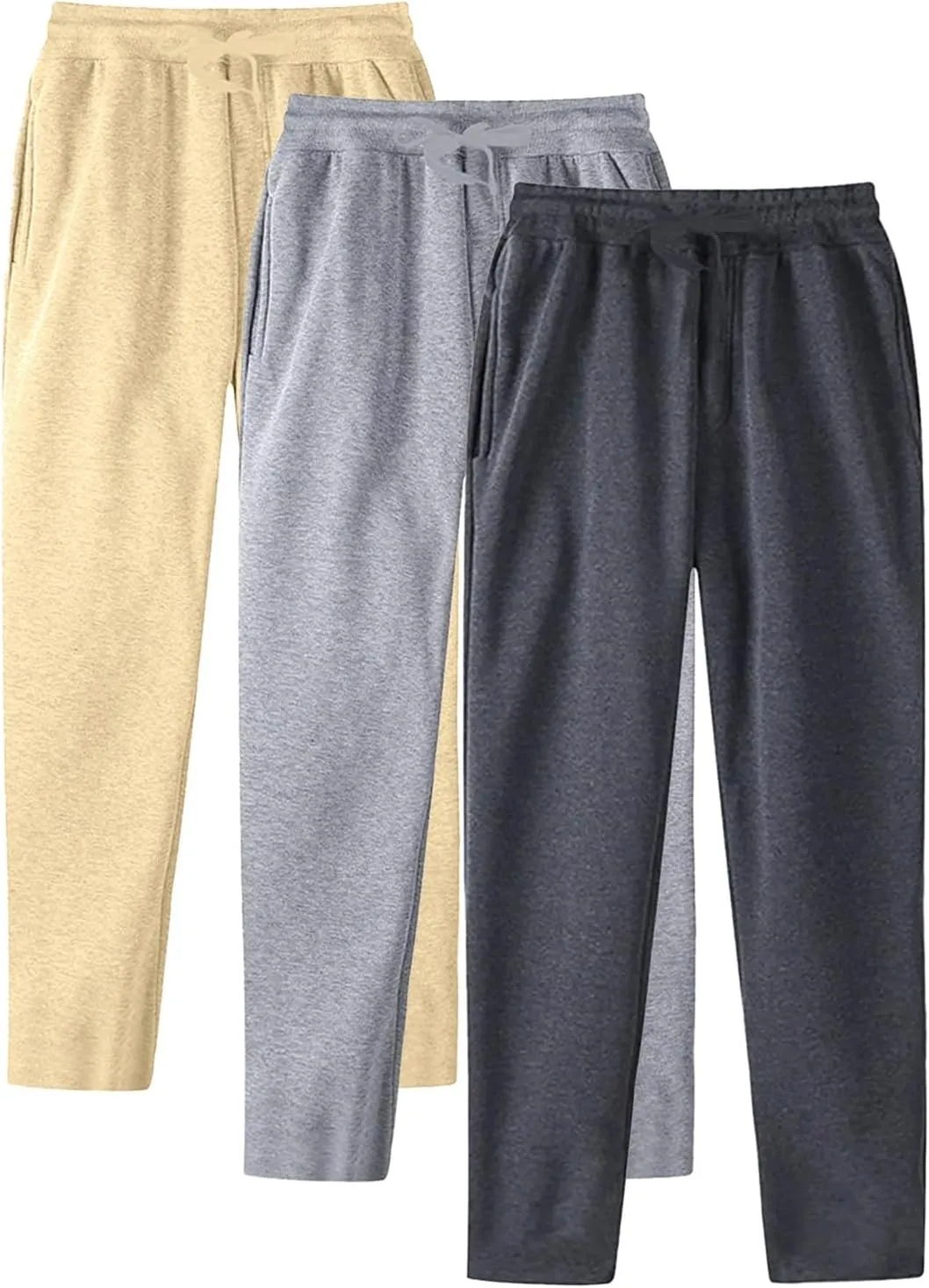 ZYXTIM 3 Pack Tracksuit Bottoms Mens Elastic Waist Active Athletic Workout Jogger Sweatpant Plus Size Stretch Casual Trousers